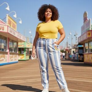 Looney Tunes x Unique Vintage Skinny Jeans Plus Size 5X Blue Striped Bugs Bunny